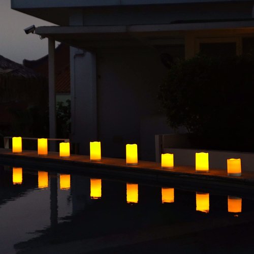 Homemory Solar Candles Outdoor Waterproof, 3"x6" Rechargeable Solar Powered Lights, Flameless Flickering Dusk to Dawn Sensor Outdoor Pillar Candles for Lanterns, Garden, Patio, Porch, Set of 2