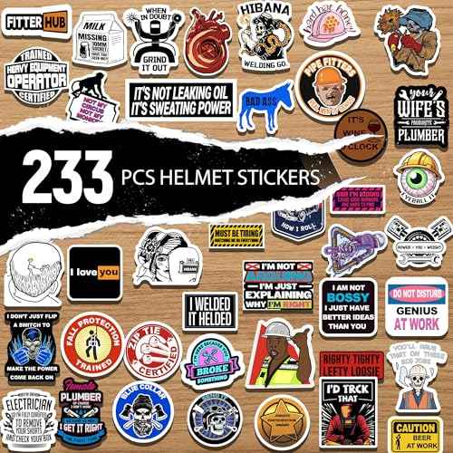 Hard Hat Stickers, 233 PCS Funny Stickers for Adults - Waterproof for Tool Box, Water Bottle, Construction Hat, Helmet ? Blue Collar Sticker for Men, Welder, Electrician