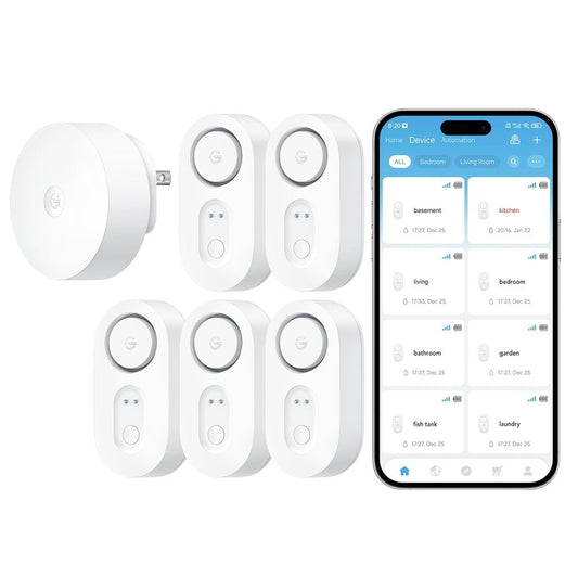 GoveeLife Upgraded Smart Water Leak Detector 1s with 1804 ft Ultra-Long Range, WiFi Water Sensor with SMS/Email/APP Push and Sound Alarm,5-Year Battery Life, 5 Pack, Suit for Home, Basement, Kitchen
