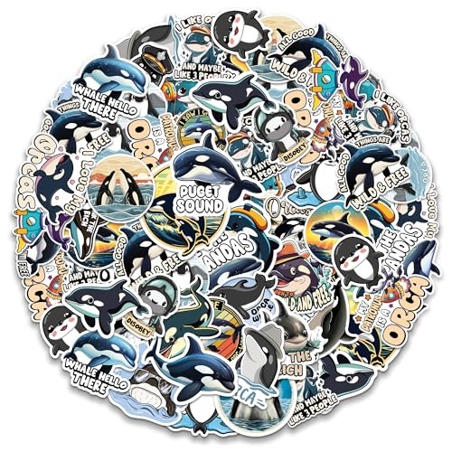 Orca Stickers 50 Pieces Vinyl Waterproof Decal for Laptop Water Bottle Phone Car Window Bike Motorcycle Stakeboard Scrapbook Orcas Sticker Gifts for Kid Teen Adult