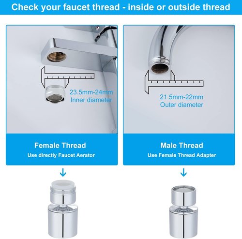 Hibbent NSF/ANSI/CAN 61 Certified Faucet Aerator, CUPC Certification 360° Swivel Kitchen Sink Aerator, Dual-function Sprayer Faucet Head, Faucet Replacement Part 55/64 Inch Female Thread - Chrome