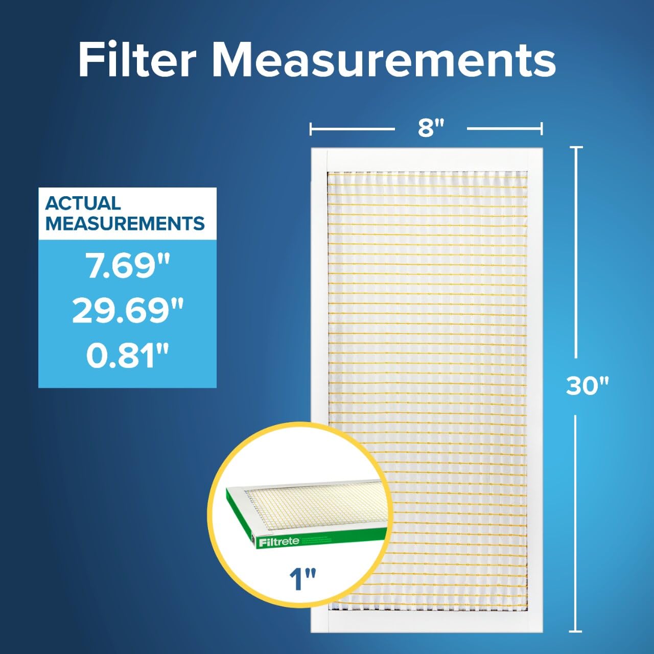Filtrete 8x30x1 AC Furnace Air Filter, MERV 8, MPR 700, Tough on Pollen, Easy on Airflow, 3-Month Pleated 1-Inch Electrostatic Air Cleaning Filter, 4-Pack (Actual Size 7.69 x 29.69 x 0.81 in)