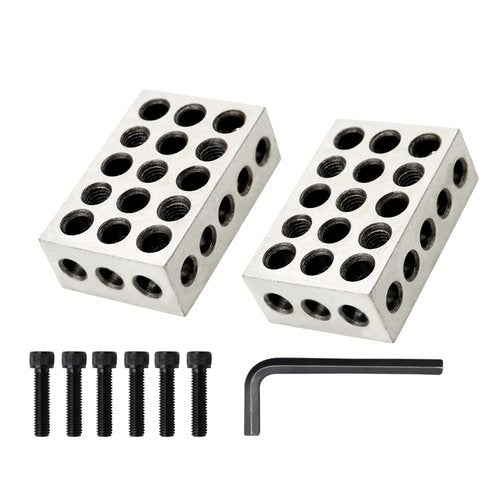 Jecoupoon 123 Blocks Matched Pair 23 Holes .0002 Precision Ground Machinist Set Up Blocks HRC 55-62 (1-2-3" Blocks 0.0001" Set)