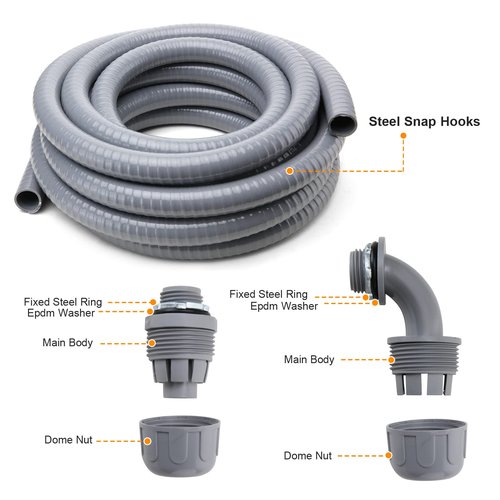 DWALE Liquid-Tight Conduit and Connector Kit,Flexible Non Metallic Liquid Tight Electrical Conduit,3/4inch 100ft Electrical Conduit Kit,with 5 Straight and 3 Angle Fittings Included,3/4 in. Dia