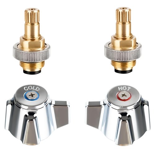 Phivan 4" Brass Faucet Handle Cartridge Replacement Stem Assembly Faucet Valves Hot and Cold Knob Handle Kit with Stem for Kitchen & Bathroom Knob Handles