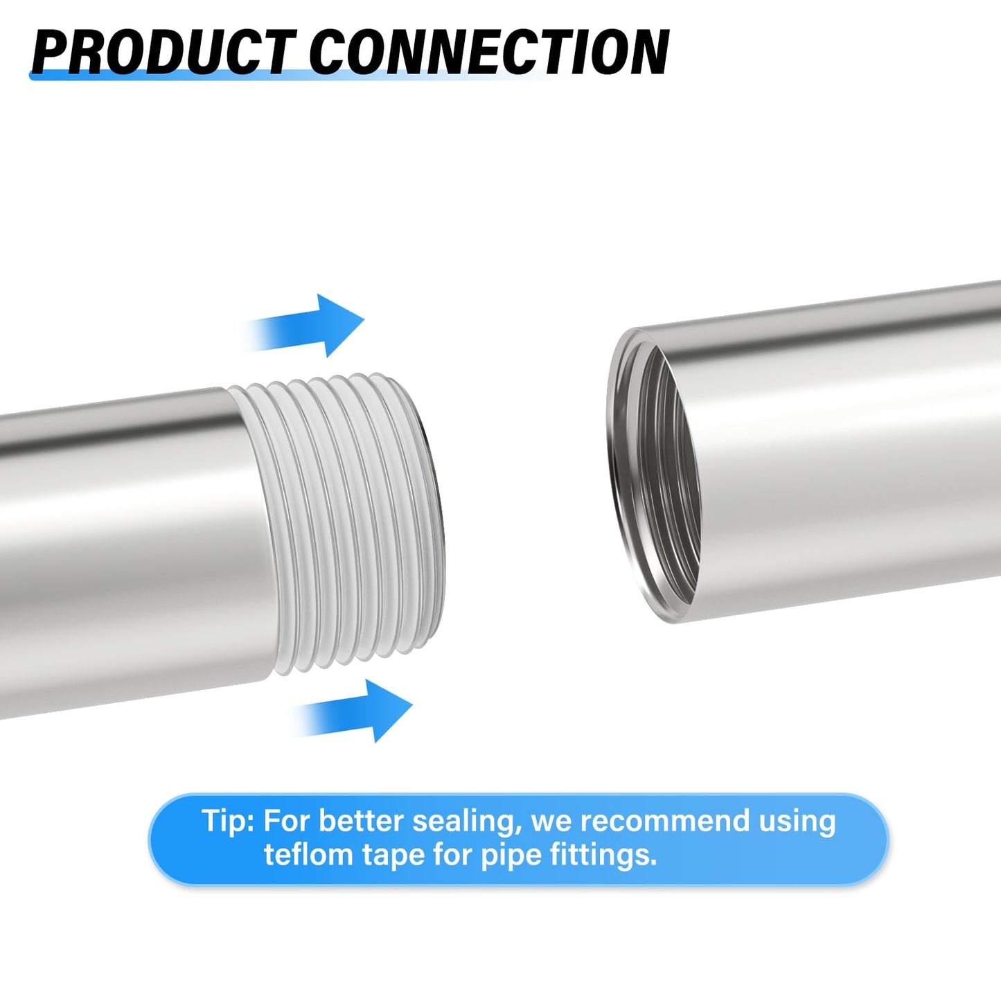 TAILONZ PNEUMATIC 3/4" NPT Male x 3/4" NPT Male 304 Stainless Steel Pipe Nipple, 16" Length Cast Pipe Fitting, Threaded Connector（Pack of 3）