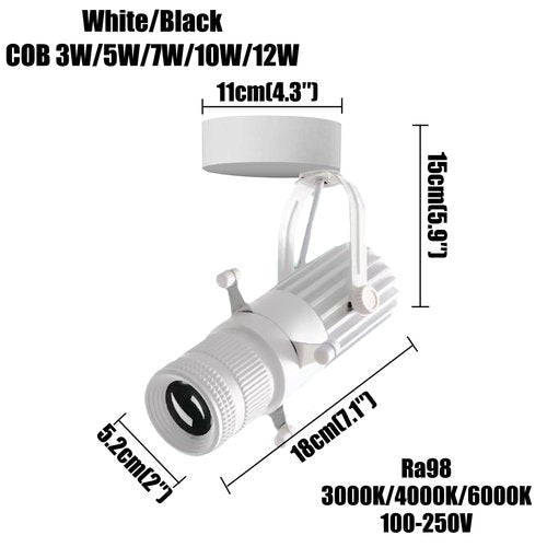 LED Adjustable Aperture Shape Spotlight, Ceiling Desk or Wall Mount Accent Lamp, Surface Mounted Spot Light for Concert Museum Art Gallery Exhibition Directional Art(Black-S-7W,Warm White-3000K)