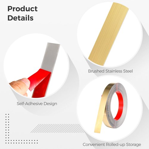 Gold Metal Molding Trim, Peel and Stick Metalized Brushed Finish Molding Trim, Gap Cover Metal Trim Strip with Brushed Finish for Mirror Frame, Wall, Fireplace and Home DIY Decoration (32.8 ft x 0.78 inch)