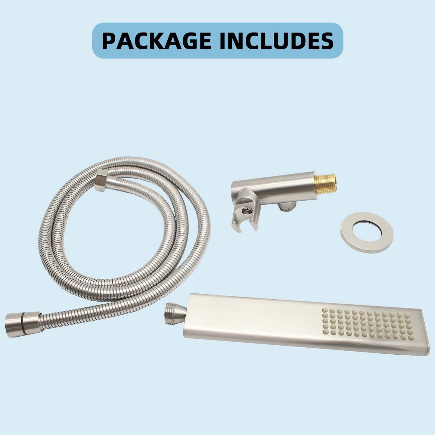 Backnets Solid Brass Handheld Shower Head Arc Design High Pressure Brushed Nickel Hand Shower Wand with Adjustable Supply Elbow Wall Connector Shower Holder and 59″ Stainless Steel Hose Set