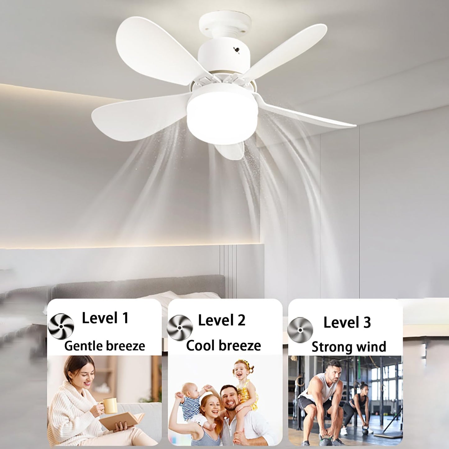 WMBFMWT Socket Fan Light with Remote - Dimmable LED Screw in Ceiling Fan 3 Colors 3000K-6500K, 1000 Lumens Light Bulb Socket Fan Light for Garage Tool Room Bedroom Kitchen Living Room (White)