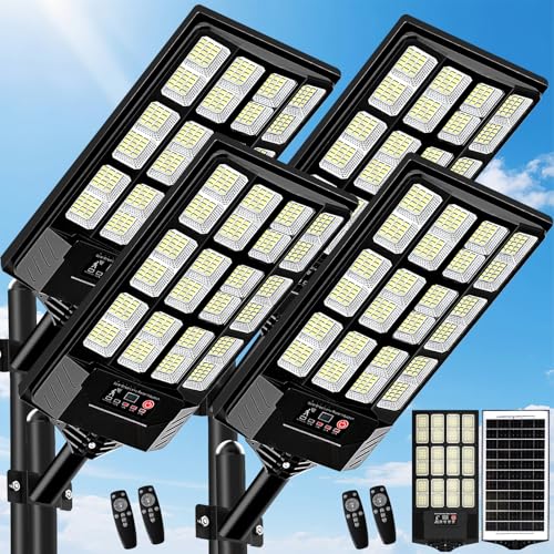 JWT 4 Pack Solar Outdoor Waterproof Flood Lights with Remote Dusk to Dawn Motion Sensor 6500K LED Security Lighting