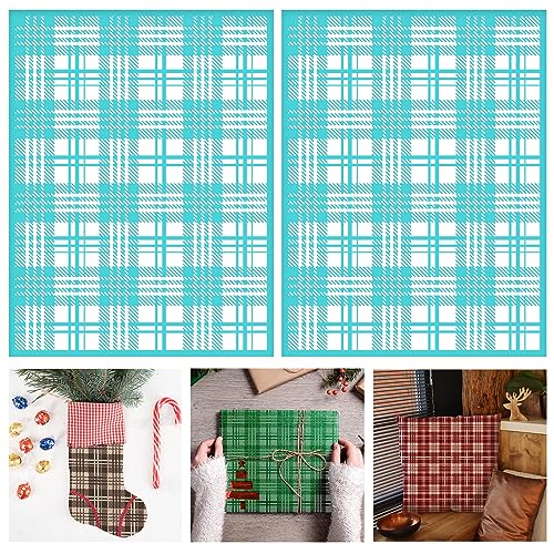 2PCS Plaid Stencil Buffalo Reusable Grids Silk Screen Self-Adhesive Printing 8.5x11 Inch Check for Painting Wood Wall Tile Canvas Paper Fabric