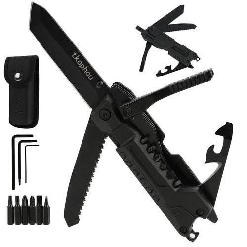 tkophou Multitool Knife, 17 in 1 Multi Tool Pocket Knife for Camping, Survival, Outdoor, Hunting, Men Birthday Gifts for Husband Father Son