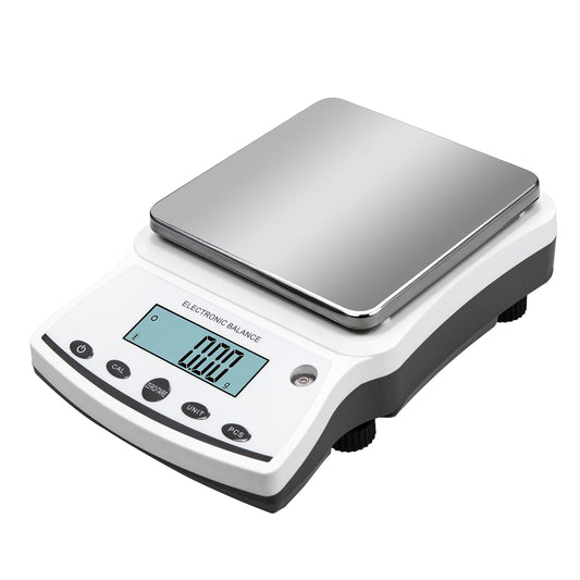 RESHY Lab Scale 5000g x 0.01g, High Precision Digital Analytical Balance with Calibration Weights, 0.01g Accuracy Scientific Gram Scale for Jewelry, Kitchen, Food, Powder, Chemical Use