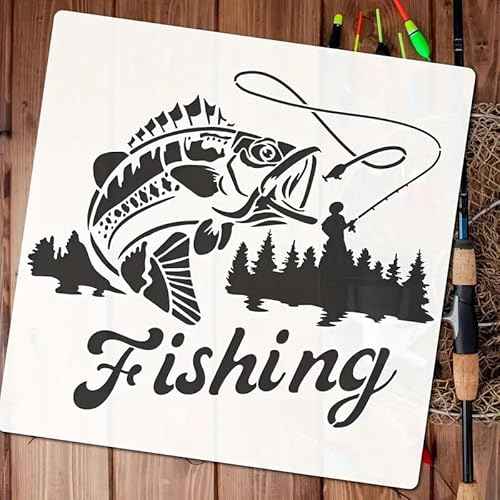 Fishing Stencils Wall Stencils Template Reusable Spray PaintStencils for Craft Painting On Wood Craft Canvas Walls Wood Furniture Decorations DIY Scrapbooking