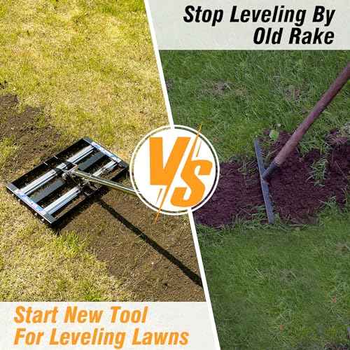 Updated Lawn Leveling Rake with Aluminum Rollers, Stainless Steel 17"x10" Levelawn Tool , Heavy-Duty Lawn Leveler with 70" Extended Handle, Yard Leveling Rake Suit for Garden, Golf Lawn, Farm