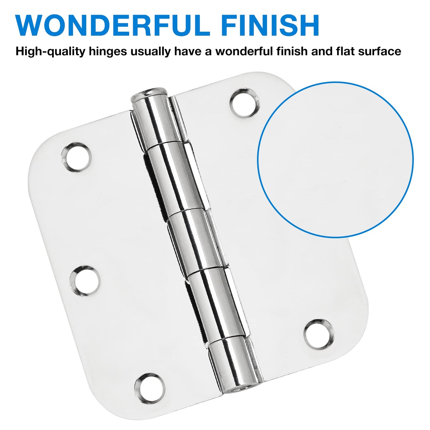 42 Pack Interior Door Hinges Polished Chrome 3.5 inch X 3-1/2" 5/8 Radius,3 ½"Bright Sliver Round Standard Hinge for Doors DIY Assembly Bifold Table Hardware Kit Home Accessories House Eseentials