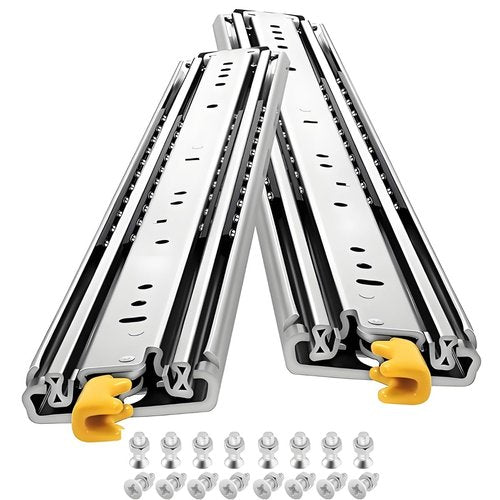 500Lb Load Capacity Heavy Duty Drawer Slides with Screws 18in 24in 30in 40in 54in 72in 76in 80in Full Extension Ball Bearing Side Mount 3-Fold Industrial Rails Locking Rail 1 Pair(80in)