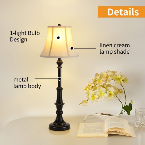 Smeike 2 Pack Vintage Style Buffet Table Lamp, Traditional Bedside Lamps, Tall Table Lamp Set of Two for Living Room, Bedroom