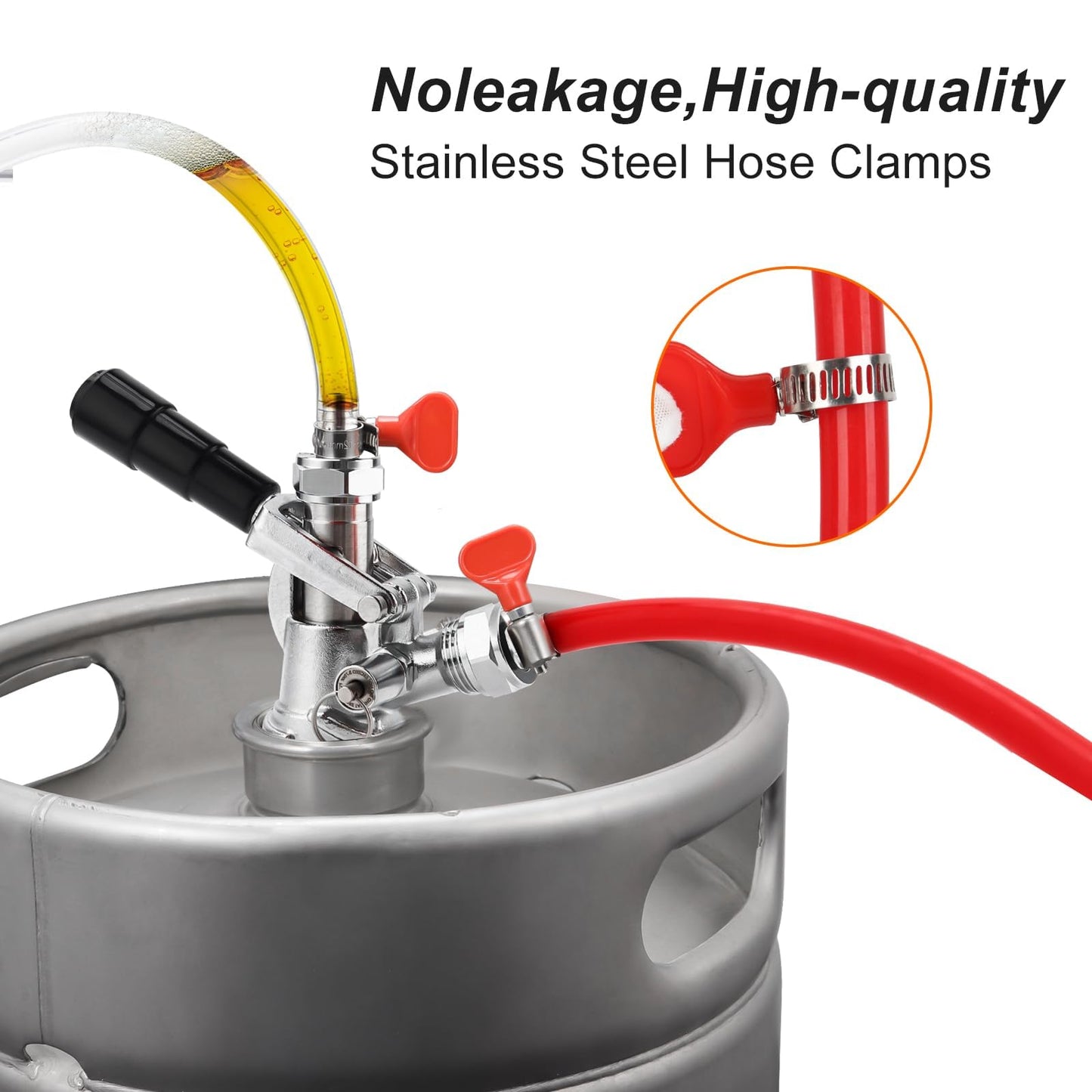 10FT Kegerator Beer Co2 Gas Dual Lines Kit, ID 3/16" Keg Beer Lines Tubing & ID 5/16'' Co2 Gas Hose Food-Grade PVC Tubing Keg Faucet Tube with 6Pcs Hose Clamps for Homebrew