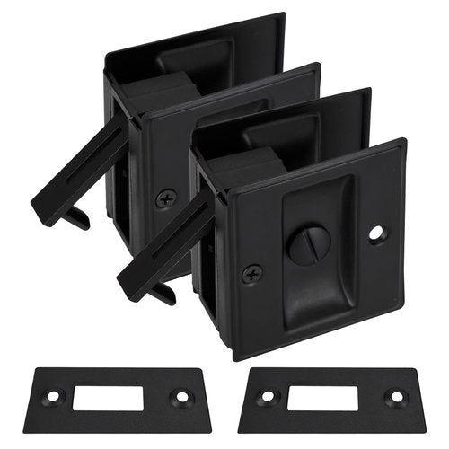 HOME MASTER HARDWARE Privacy Pocket Door Lock Pull Replace Damaged Or Old Sliding Locks Premium Quality Solid Brass Matte Black 2-3/4'x2-1/2', for 1-3/8' Thickness Door (2 Pack)
