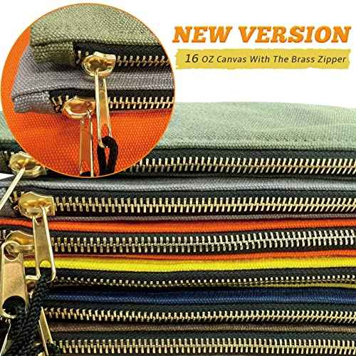 7 Pack Canvas Tool Bag Zipper Pouch - Heavy Duty 16 oz. Canvas Tools Utility Pouches, Multipurpose Storage Organizer Tote Bags with Dependable Metal Zippers, 12.5 x 7-Inch
