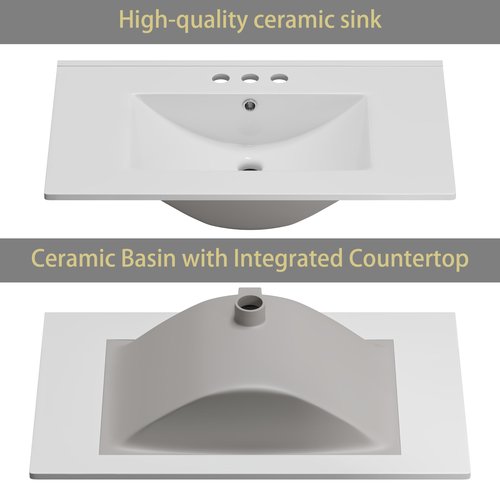 OLD CAPTAIN Bathroom Vanity with Ceramic Sink, 30" Freestanding Quick Assembly Bathroom Vanity Cabinet with Storage, White