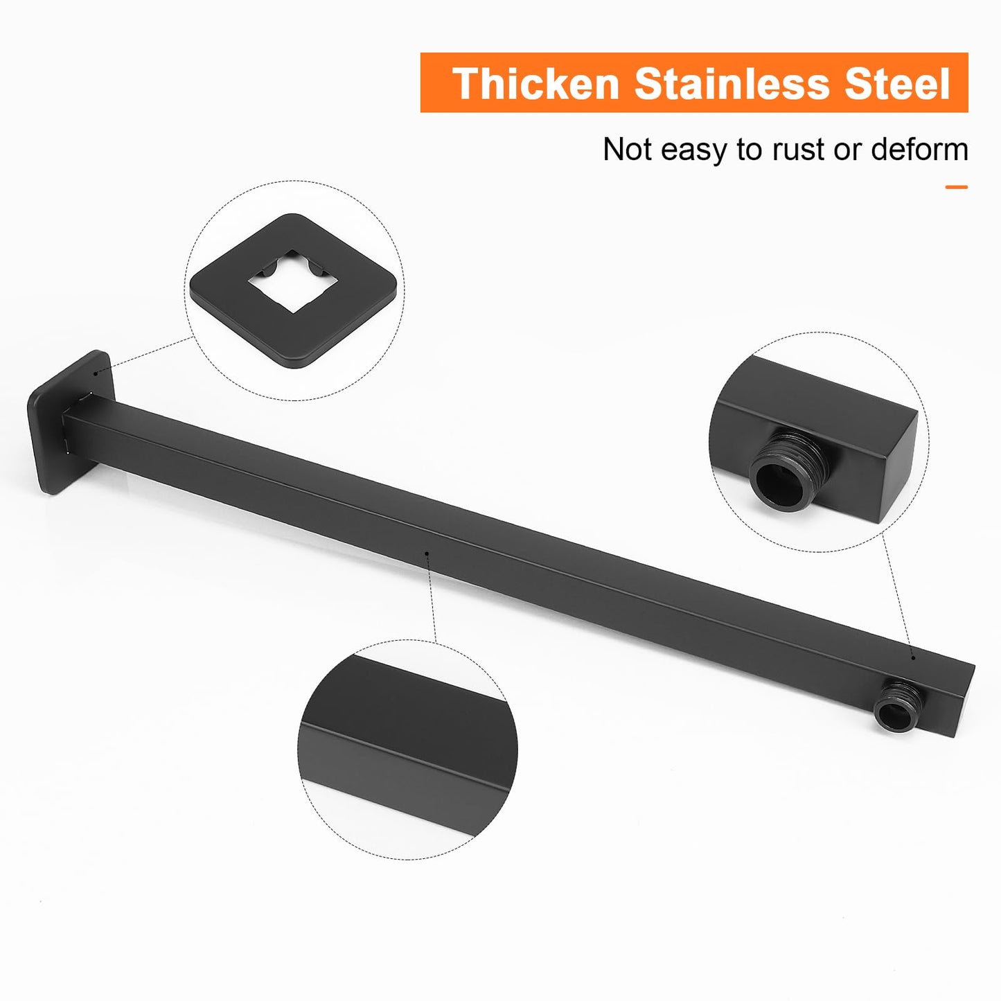 HarJue Shower Arm, Rain Shower Head Extension Extender, With Flange and Teflon Tape, Made of Thicken Stainless Steel for Bathroom Rainfall Shower (20 Inch, Matte Black)