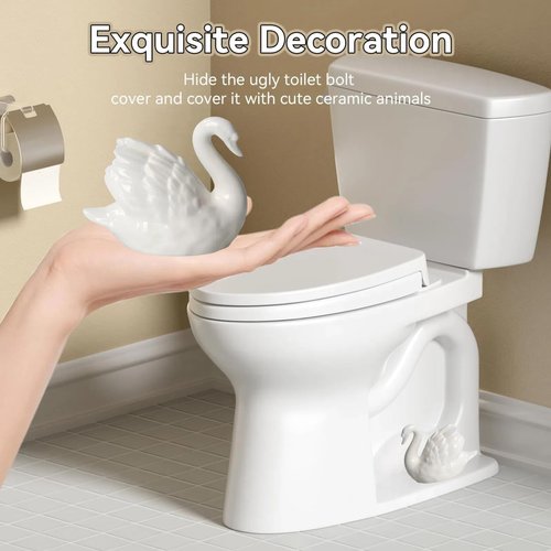 Ceramic Floor Caps,Toilet Bolt Covers Decorative,Toilet Screw Cover Caps (White Swan)