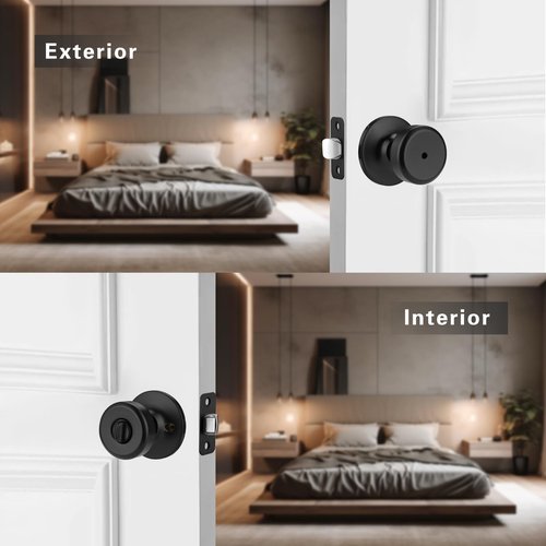 STARPY Black Door Knobs, Pismo Door Knob with Lock, Privacy Door Handles Interior for Bath & Bed (Privacy, Matte Black, 1)