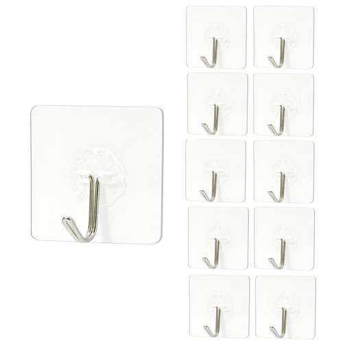 Adhesive Wall Hooks for Hanging Heavy Duty 22 lbs Hooks-10 Pack, No Drill Wall Hooks for Bathroom & Kitchen, Removable & Rustproof for Bathroom, Kitchen, and Outdoor Use