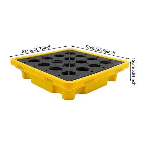 Spill Containment Platform, 1 Drum Spill Containment Pallet with Drain, 2,200 lbs Load Capacity Modular Platform Containment Tray (26.4 x 26.4 x 6 Inches)