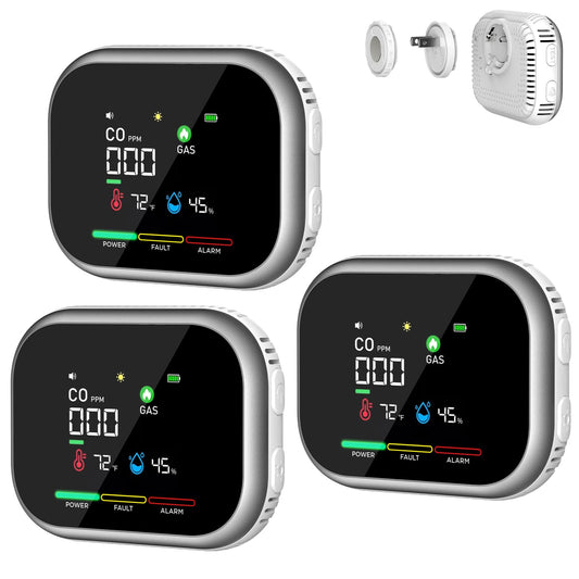 6 in 1 Air Quality Detector with Direct Plug-in Power, Magnetic Base Installation, Built-in Battery Backup, Accurate Environment Tester for Home Car Travel(3 Pack)