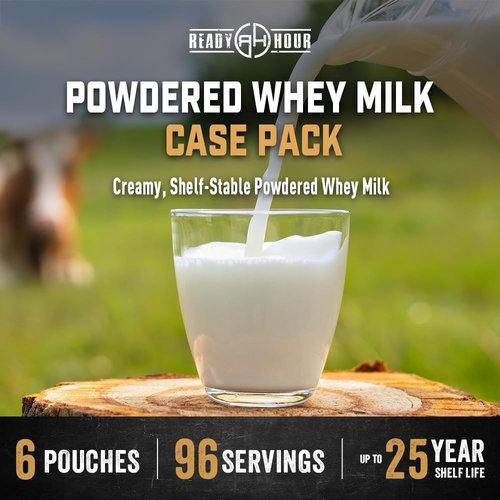 Ready Hour Powdered Whey Milk Case Pack (96 Servings), Powdered Milk Bulk, Bulk Freeze-Dried Food, Emergency Preparedness Kits, Emergency Milk Powder, Powdered Milk Long-Term Storage, Long Shelf Life Food