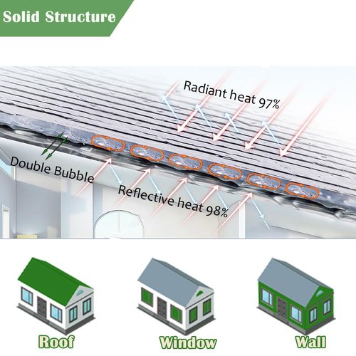 Double Reflective Insulation Foam 23.6inch×120Inch, 6MM Thick Reflective Window Radiant Barrier B2 Fireproof Aluminum Foil Bubble Insulation Roll for Keep Heat, Thermal Heat Block