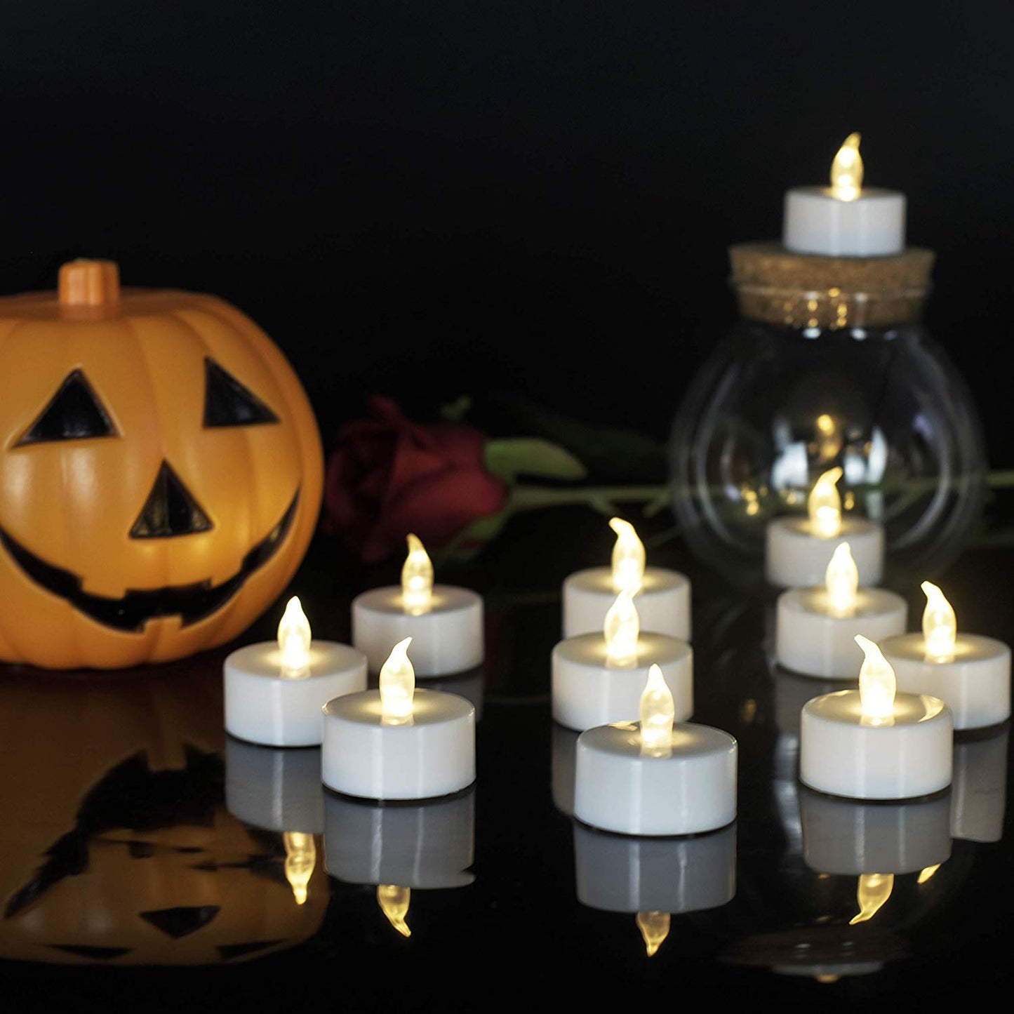 LED Tea Lights Flameless Candles: Battery Operated Bulk 24-Pack Realistic and Bright Flickering Long Lasting 200 Hours Electric Tealight Candles for Home Decor Halloween Christmas Wedding (White)