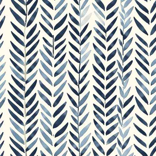 Blue and White Boho Wallpaper Peel and Stick 17.3"x78.7" Herringbone Vintage Floral Removable Renter Friendly Wallpaper for Bedroom Walls Self Adhesive Contact Paper for Cabinet Drawer B4-2