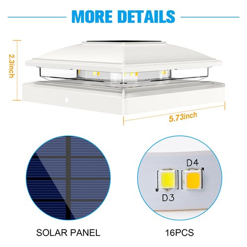 VOLISUN Solar Post Cap Light Outdoor Waterproof 12pack,Solar Fence - Post Lights for 4x4 5x5 6x6 Wooden/Vinyl Post,White Deck Cap Light Solar Powered with Warm White for Garden/Patio/Porch