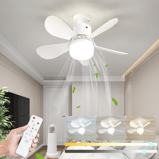 WMBFMWT Socket Fan Light with Remote - Dimmable LED Screw in Ceiling Fan 3 Colors 3000K-6500K, 1000 Lumens Light Bulb Socket Fan Light for Garage Tool Room Bedroom Kitchen Living Room (White)