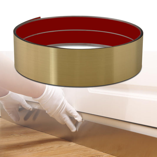 Lunghaa Metal Kick Plate, Self-Adhesive Kickplate, Baseboard Molding Trim, Anti-Scratch Base Cover for Wall, Door, Kitchen Cupboard Protection (9.8FT x 3.9IN, Brushed Gold)