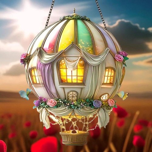 Hot Air Balloon Solar Lantern with Flickering Flame Light, Solar Hot Air Balloon Model, Glass Outdoor Solar Hanging Lights Waterproof, for Garden Yard Farmhouse Patio Pathway Decoration