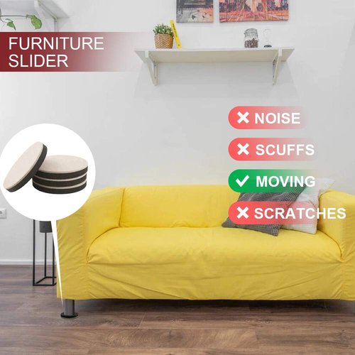 Yelanon Felt Furniture Sliders, 20pcs-3 1/2” Furniture Sliders for Carpet, Furniture Pads Hardwoods Floors, Heavy Furniture Movers Sliders, Reusable Moving Pads, Floor Protectors for Carpet