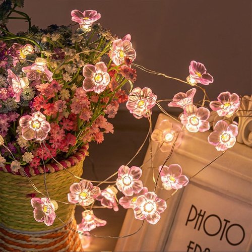 1PC Cherry Blossom String Lights - 1M/3.28ft 10 LED Battery Operated with Toggle Switch, Bedroom Indoor Outdoor Party Decor, Romantic Pink Fairy Lights (Batteries Not Included, Pink