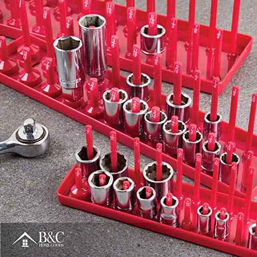 B&C Home Goods Socket Organizers - 6 Piece SAE & Metric Tray Socket Holder - Toolbox Organizers and Storage for ¨ù, ¨ü and ¨ö inch Drive Holder for Mechanics