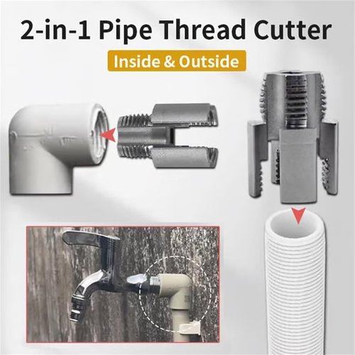 Pipe Threading Tool, Dual-Function Pipe Thread Cutting Tool, Electric Drill Compatible PVC & Plastic Pipe Threader Kit for Home Repair(1/2+3/4)