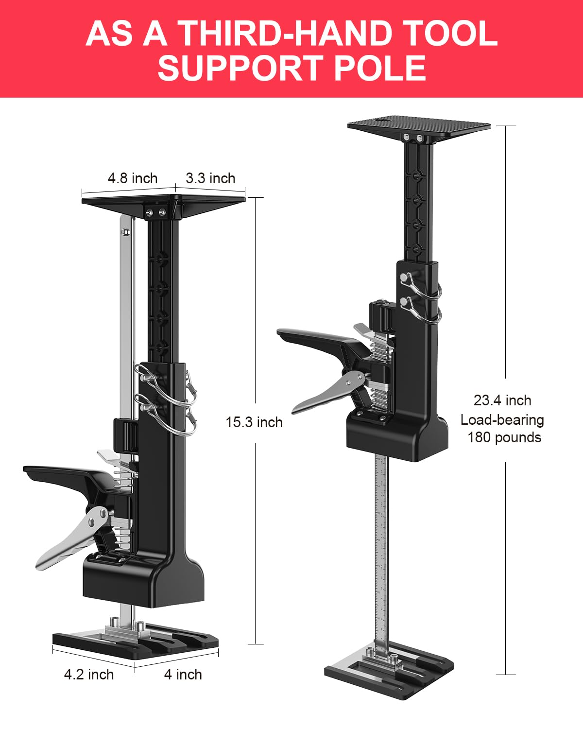 Kolvoii Cabinet Jacks for Installing Cabinets 2 Pack, Hand Lifting Jack Tool Multi-Function 0 to 23.4 Inches Drywall Lift Height Adjustment Third Hand Support System