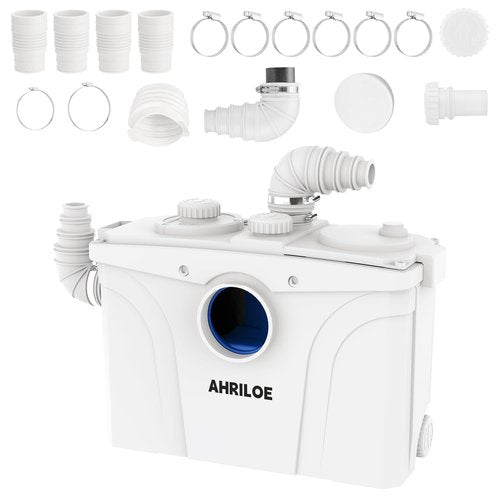 900W Macerator Pump, Macerating Toilet System with 2 Outlets/5 Inlets, Sewage Pump for Basement, Sink, Toilet, Laundry, Kitchen