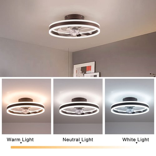 SpaceBovae Modern Ceiling Fans with Lights, Flush Mount Ceiling Fan with Dimmable Light and Remote,3-Speed Wind Low Profile Ceiling Fan with Light for Bedroom,Living Room,Home