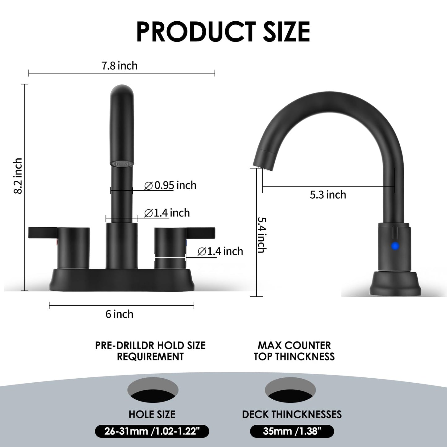JAKARDA Two Handle 4 inch Black Bathroom Faucet, Bathroom Sink Faucet for 3 Holes with Pop-up Drain and 2 Supply Hoses, Lead-Free