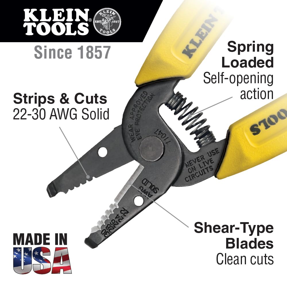 Klein Tools 11047 Wire Stripper / Cutter, Made in USA, Compact, Lightweight, Hardened Steel, Precision Ground, for Stranded and Solid Wires
